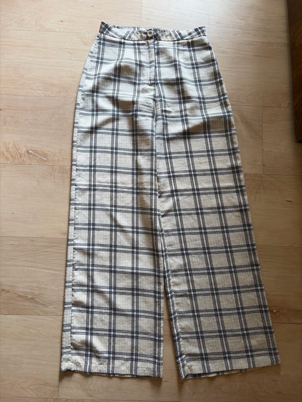 Nasty Gal Plaid Wide-Leg Pants in Cream and Black